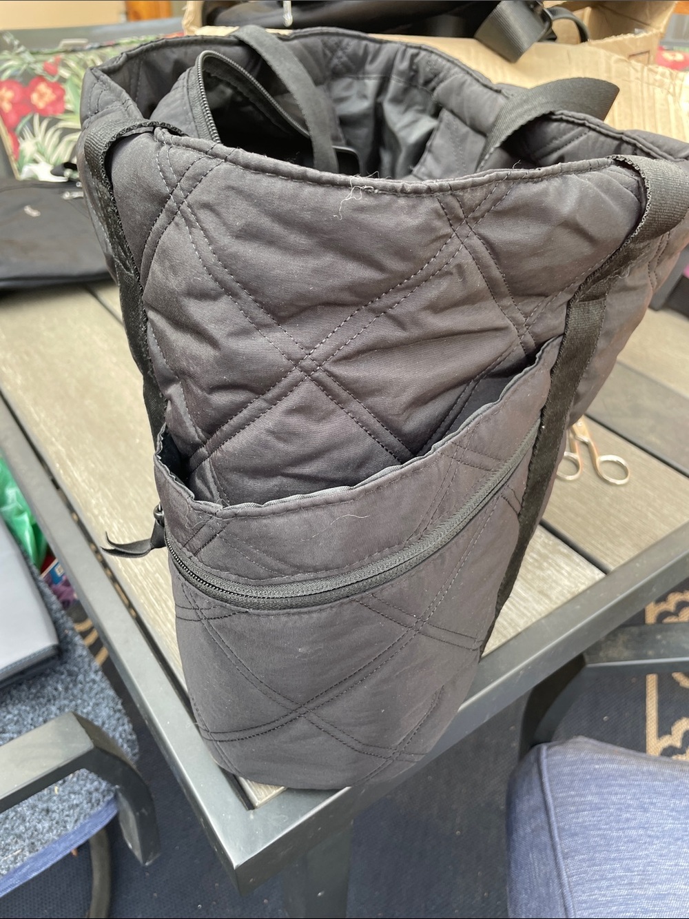 Black Quilted Tote Bag with Long Shoulder Straps - Picture 5 of 7